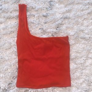 Orange ribbed off the shoulder crop top. Size XS.